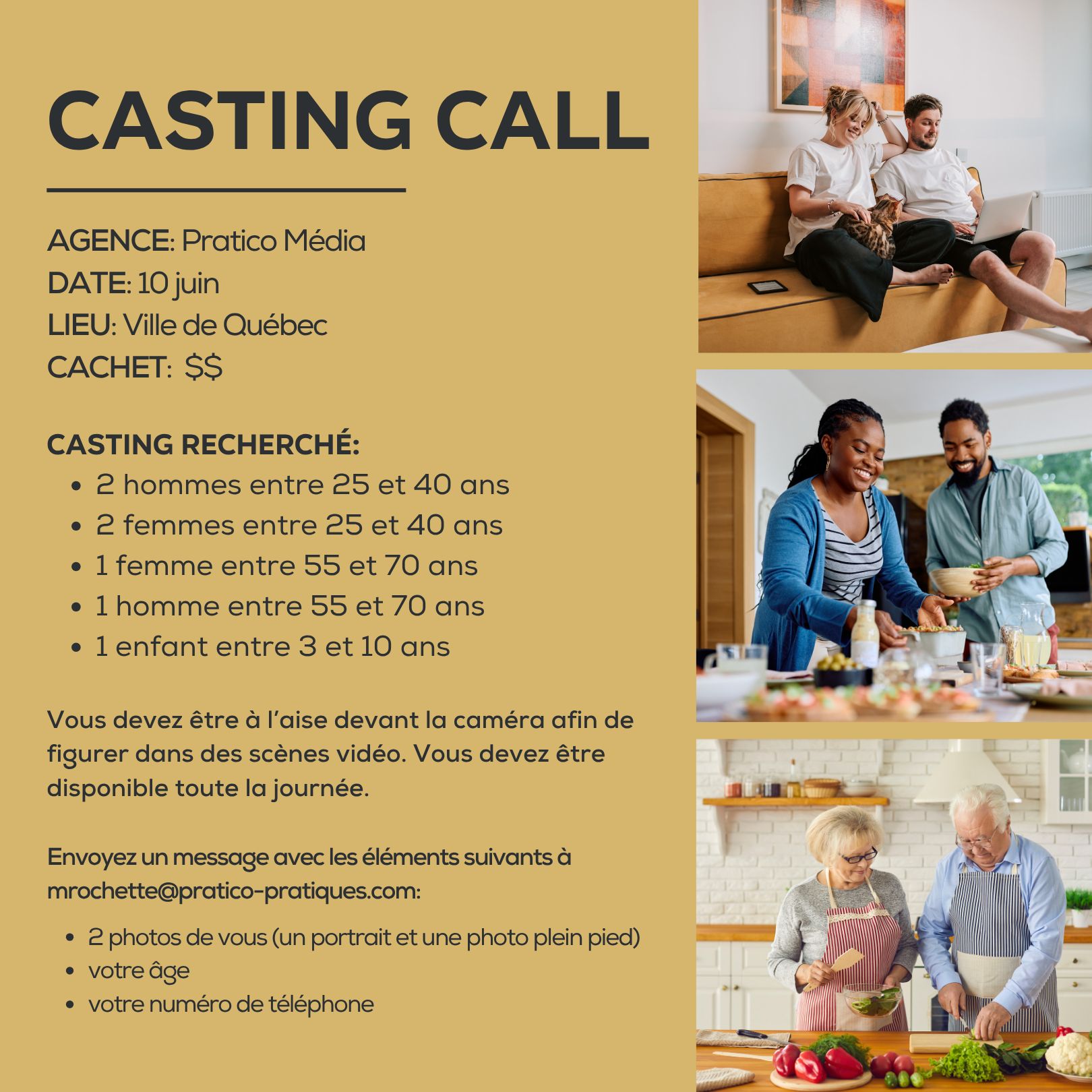 Tournage publicitaire à Québec — 7 personnes recherchées