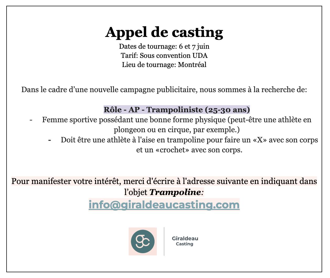Campagne publicitaire — Trampoliniste recherchée