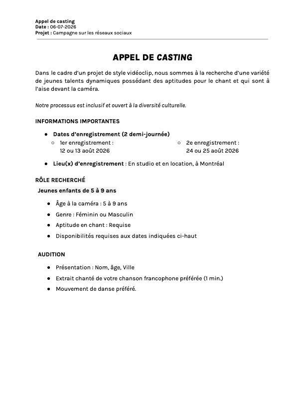 Projet vidéoclip éducation — enfants 5 à 9 ans