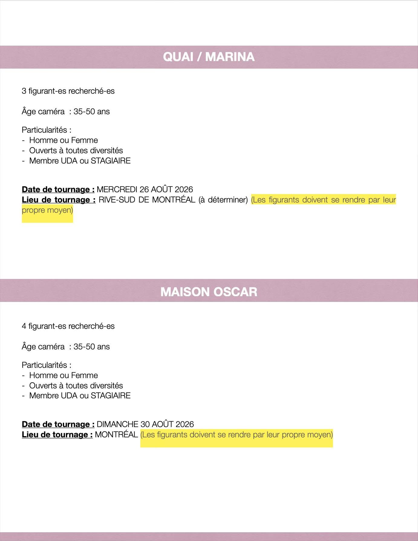 Profils de figuration pour marina et résidence