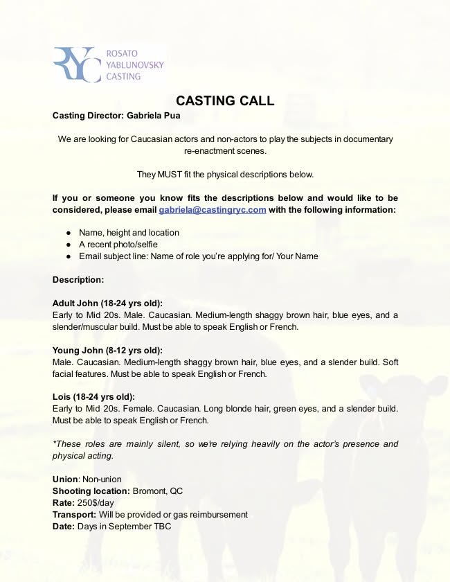Appel de casting pour une reconstitution documentaire à Bromont
